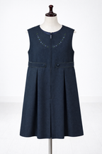 小学校受験用ジャンパースカートグリーン（小花刺繍）